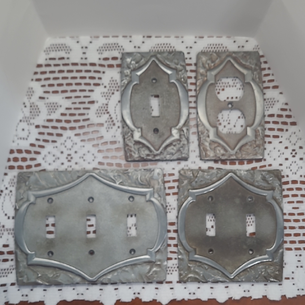 Vintage Silver Light Switch and Outlet Cover Set - Picture 1 of 6